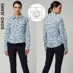 SOHO Jeans Womens Sky Blue Swirly Paisley Button-Up Shirt Jr. Sz Large NWT